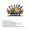 Artist metal sign feature graphic showing a colorful painter’s palette design and cut-metal presentation