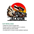 Sprint car racing metal sign shown with cut-metal construction and available mounting options