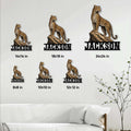 Leopard metal sign size guide showing six square size options from 8 by 8 to 24 by 24 inches