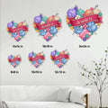 Knitting metal sign size guide showing six available square size options in a living room setting