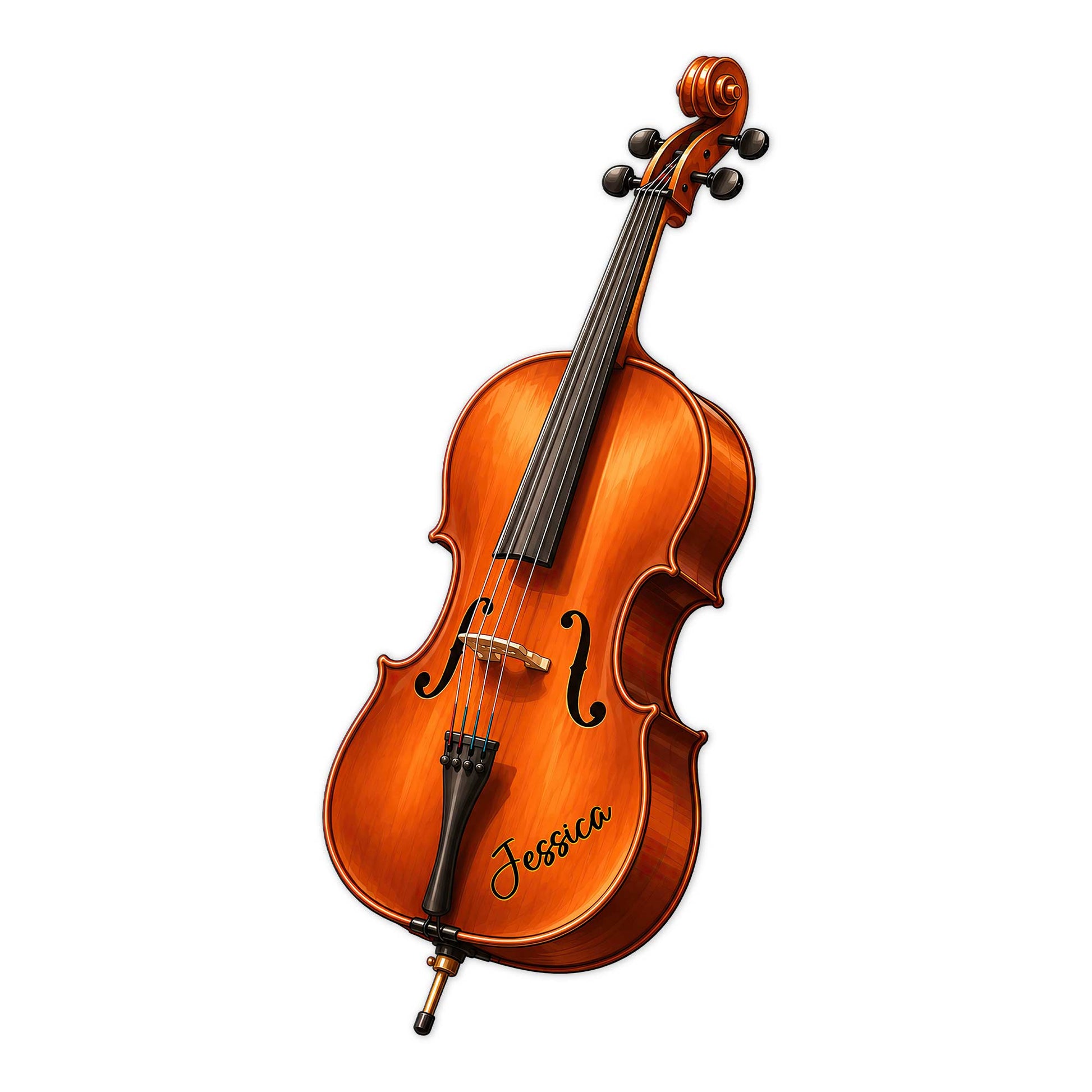 Detailed orange cello metal sign featuring a full string instrument illustration for music room decor