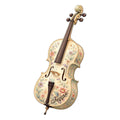 Floral cello metal sign featuring an ornate string instrument with colorful botanical detailing