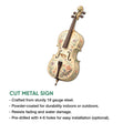 Feature graphic showing a floral cello cut metal sign with indoor and outdoor display details