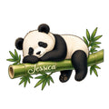 Custom panda metal sign featuring a sleepy panda resting on bamboo with leafy green accents