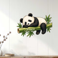Panda wall sign displayed on a white wood wall, showing a relaxed panda lounging on bamboo