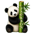Custom panda metal sign featuring a playful bear hugging a green bamboo stalk