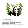 Panda cut metal sign feature graphic showing a bamboo-framed panda design for indoor or outdoor decor