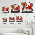 Cardinal couple metal sign size guide showing available square sizes from 8 by 8 to 24 by 24 inches