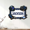 Welder wall sign displayed on a white paneled wall as bold garage or workshop decor
