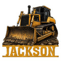 Custom bulldozer metal sign featuring a detailed tracked construction vehicle and bold industrial wall art