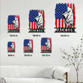 Eagle metal sign size guide showing available square sizes from 8 by 8 inches to 24 by 24 inches