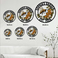 Bee garden metal sign size guide showing available round sizes from 8 by 8 to 24 by 24 inches