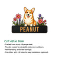Corgi metal sign feature graphic showing the floral dog design with cut-metal construction and installation options