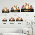 Corgi metal sign size guide showing six available square dimensions from 8x8 to 24x24 inches