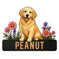 Golden Retriever metal sign featuring a seated dog portrait surrounded by colorful flowers