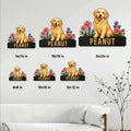 Golden Retriever metal sign size guide showing six available square size options