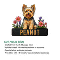 Yorkshire Terrier floral metal sign shown with a cut metal sign feature guide