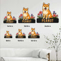 Shiba Inu metal sign size guide showing available square sizes from 8x8 to 24x24 inches
