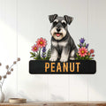 Floral Miniature Schnauzer metal sign displayed as wall decor in a bright home interior