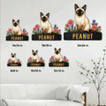 Siamese cat metal sign size guide showing available square dimensions from 8 by 8 to 24 by 24 inches