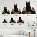 Black cat metal sign size guide showing available square dimensions from 8 by 8 to 24 by 24 inches
