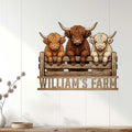 Rustic Highland Cow farmhouse sign displayed on a light wood wall in a cozy home