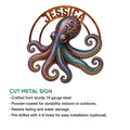 Decorative octopus cut metal sign featuring vibrant tentacles and intricate jewel-toned artwork