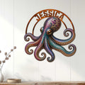 Colorful octopus wall sign displayed on a light paneled wall in a modern living space