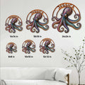 Octopus metal sign size guide showing available square sizes from 8 by 8 to 24 by 24 inches