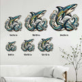 Shark metal sign size guide showing six square options from 8 by 8 inches to 24 by 24 inches
