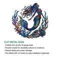 Mermaid cut metal sign shown with product feature details for indoor or outdoor display