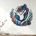 Colorful mermaid wall sign displayed on white paneling as vibrant ocean-inspired home decor