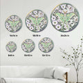 Botanical moth metal sign shown in multiple size options ranging from 8 by 8 to 24 by 24 inches