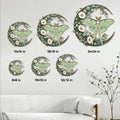 Luna moth metal sign size guide showing available square sizes from 8 by 8 to 24 by 24 inches