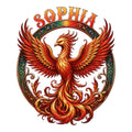 Vibrant phoenix metal sign featuring a fiery rebirth bird with wide wings inside an ornate circular frame