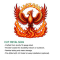 Phoenix metal sign feature graphic showing the flame-colored bird and cut metal sign details