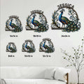 Peacock metal sign size guide showing available square sizes from 8 by 8 to 24 by 24 inches