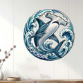 Shark wall sign displayed on a light paneled wall as ocean-inspired home decor