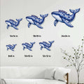 Whale metal sign size guide showing available square sizes from 8 by 8 to 24 by 24 inches