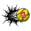Custom softball metal sign featuring a bright yellow softball breaking through a cracked black wall