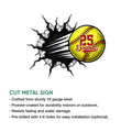 Softball metal sign shown with a dramatic cracked-wall effect and bold ball artwork
