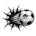 Custom soccer metal sign featuring a soccer ball bursting through a cracked wall with bold speed lines