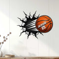 Basketball wall decor displayed on a light wood-paneled wall in a modern room