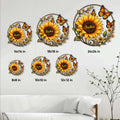 Sunflower butterfly metal sign size guide showing available square dimensions from 8 by 8 to 24 by 24 inches
