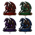 Dragon metal sign style selection guide showing red, green, purple, and blue artwork options