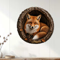 Rustic fox wall decor displayed on a light wood-paneled wall in a cozy home setting
