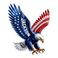 Patriotic bald eagle metal sign with stars and red, white, and blue flag-inspired wings