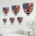 Deer hunting metal sign size guide showing six square size options from 8 by 8 to 24 by 24 inches
