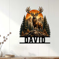 Stag hunting wall decor displayed on a light wood wall above a console for lodge-inspired home styling