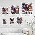 Eagle metal sign size guide showing available square sizes from 8 by 8 to 24 by 24 inches